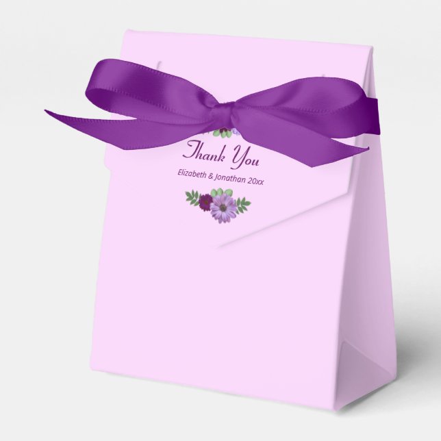 Purple Peony Floral Wedding Favour Box (Front Side)