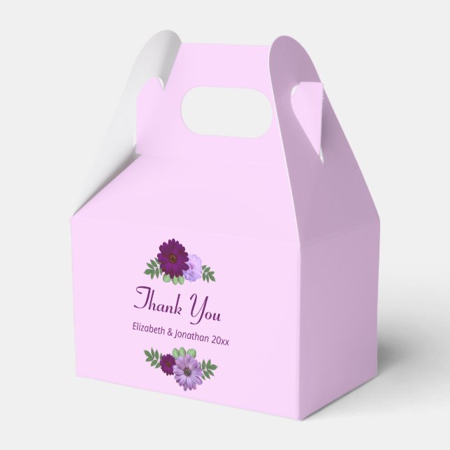 Purple Peony Floral Wedding Favour Box (Front Side)
