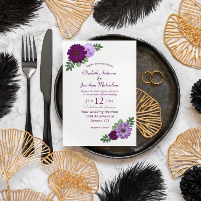 Purple Peony Floral Wedding Invitation (Creator Uploaded)