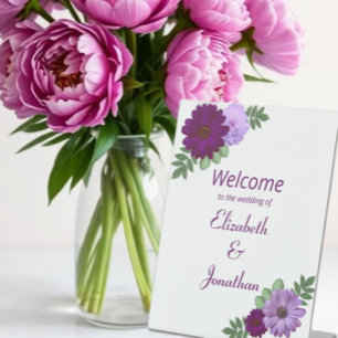 Purple Peony Floral Wedding Pedestal Sign