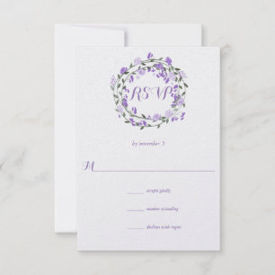 Purple Peony Floral Wreath Wedding RSVP Card