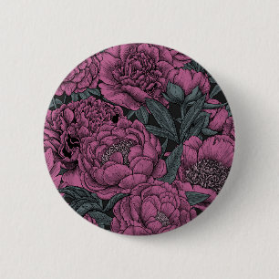 Purple peony flowers 6 cm round badge
