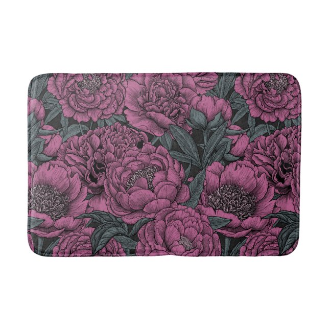 Purple peony flowers bath mat (Front)
