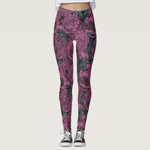 Purple peony flowers leggings