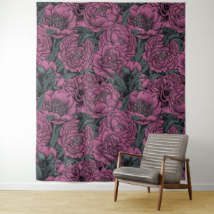 Purple peony flowers tapestry