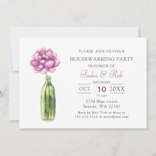 Purple Peony Glass Bottle Vase Housewarming Invitation