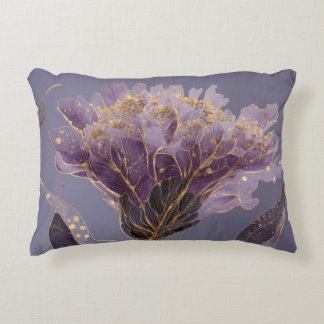 Purple Peony Inspired Floral Gold Accents Decorative Cushion