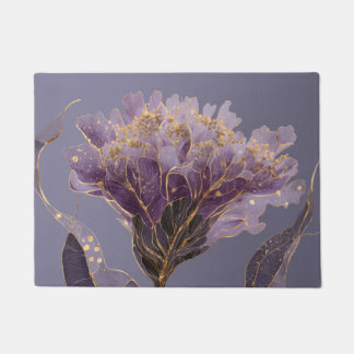 Purple Peony Inspired Floral Gold Accents Doormat