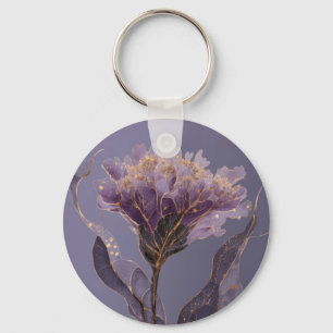 Purple Peony Inspired Floral Gold Accents Key Ring