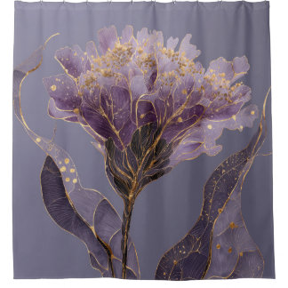 Purple Peony Inspired Floral Gold Accents Shower Curtain