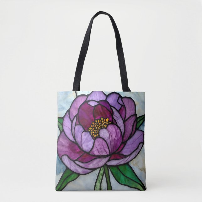 Purple Peony Stained  Tote Bag (Front)