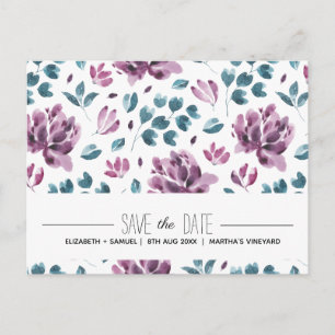Purple peony watercolor Save the Date Postcard