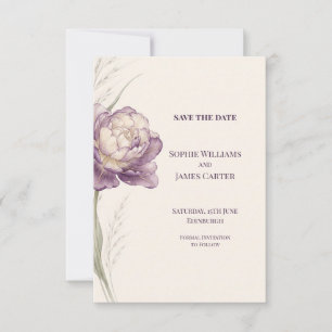 Purple Peony Watercolour Wedding Save The Date