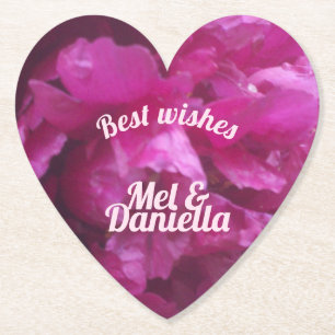 Purple peony wedding party valentine heart paper coaster