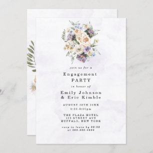 Purple Peony Wildflowers Rustic Engagement Party Invitation