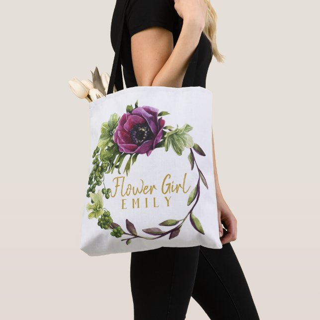 Purple Peony Wreath Flower Girl Name ID456 Tote Bag (Close Up)