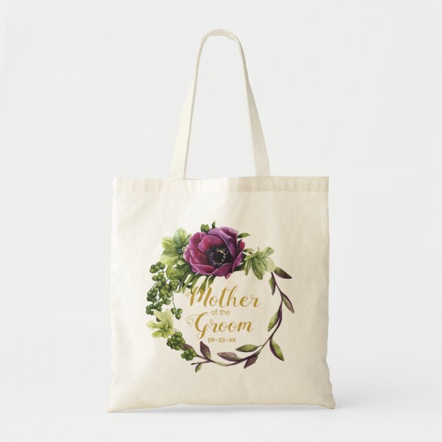 Purple Peony Wreath Mother of the Groom ID456 Tote Bag (Front)