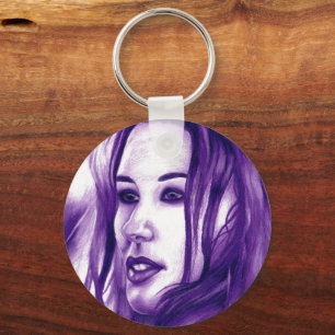 Purple People Woman Portrait Original Art Key Ring