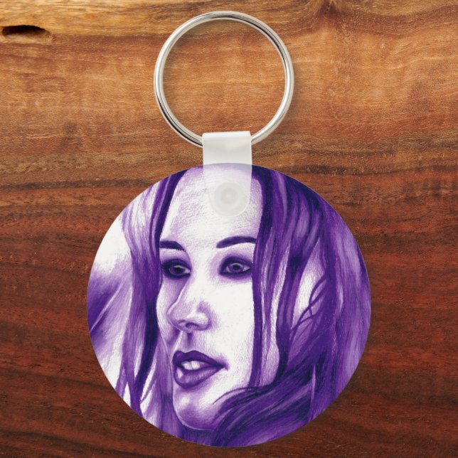 Purple People Woman Portrait Original Art Key Ring (Front)