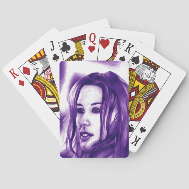 Purple People Woman Portrait Original Art Playing Cards (Back)