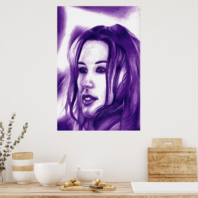 Purple People Woman Portrait Original Art Poster (Kitchen)