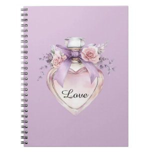 Purple Perfume Bottle Bow Pink Flowers Notebook
