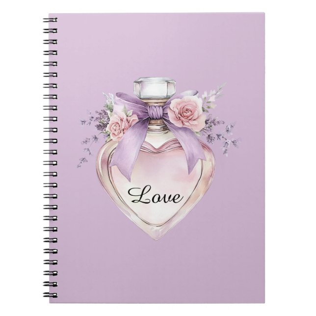 Purple Perfume Bottle Bow Pink Flowers Notebook (Front)