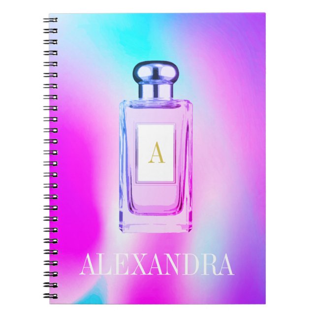 Purple Perfume Bottle Chic Monogram Personal  Notebook (Front)
