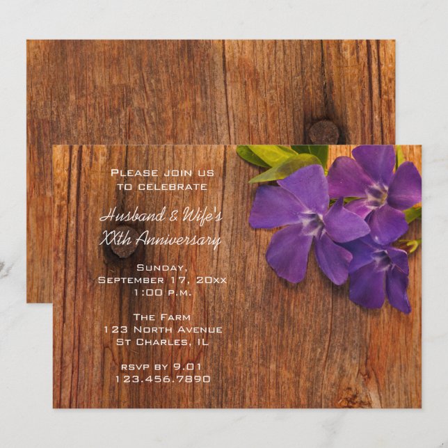 Purple Periwinkle and Barn Wood Anniversary Party Invitation (Front/Back)