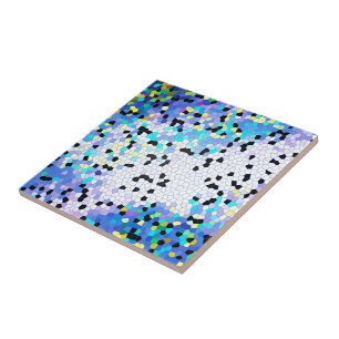 Purple Periwinkle Blue & Black Mosaic Pattern Ceramic Tile
