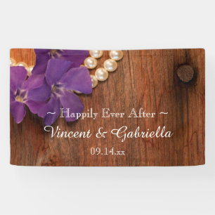 Purple Periwinkle, Pearls and Barn Wood Wedding Banner