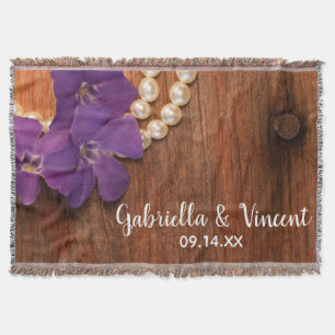 Purple Periwinkle Pearls Barn Wood Country Wedding Throw Blanket
