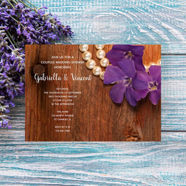 Purple Periwinkle, Pearls Barn Wood Couples Shower Invitation (Creator Uploaded)