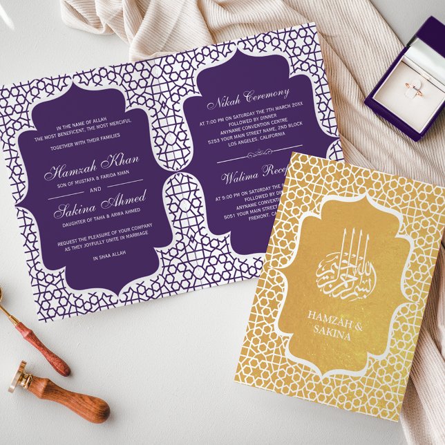 Purple Persian Gold Foil Muslim Wedding Invitation (Creator Uploaded)