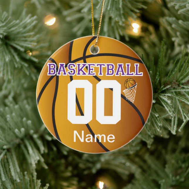 Purple Personalise Basketball Number Ornament (Tree)