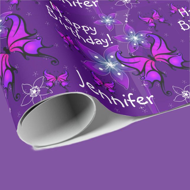 Purple Personalise Name Butterfly Roll of Wrapping Paper (Creator Uploaded)
