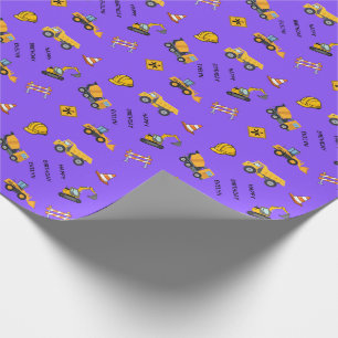 Purple Personalised Construction Birthday Wrapping Paper
