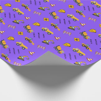 Purple Personalised Construction Birthday Wrapping Paper
