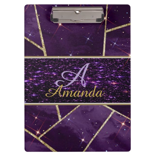 purple personalised glittery clipboard (Front)