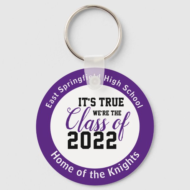 Purple Personalised High School Class of 2022 Key Ring (Front)