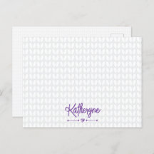 Purple Personalised Knit Stitch Postcard