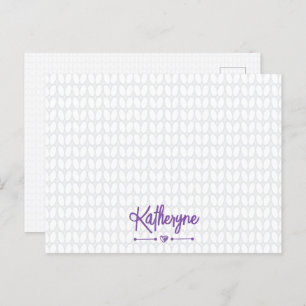 Purple Personalised Knit Stitch Postcard