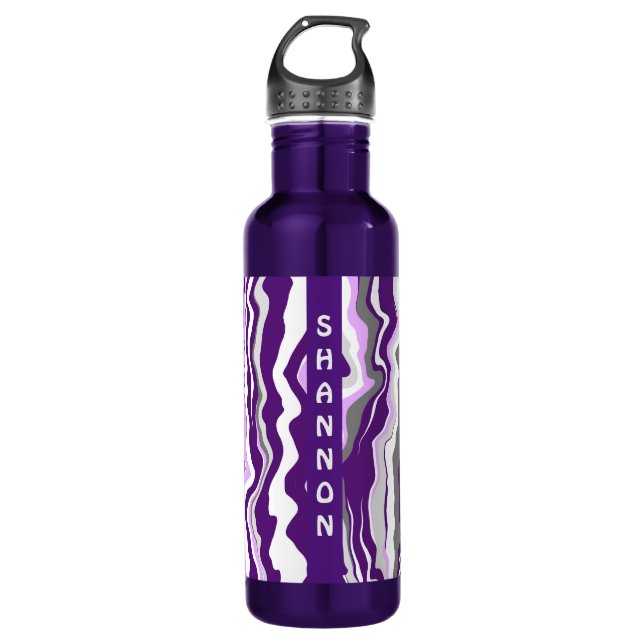 Purple Personalised Marble Fluid Art Stripes 710 Ml Water Bottle (Front)