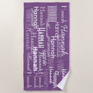 Purple Personalised Name Beach Towel