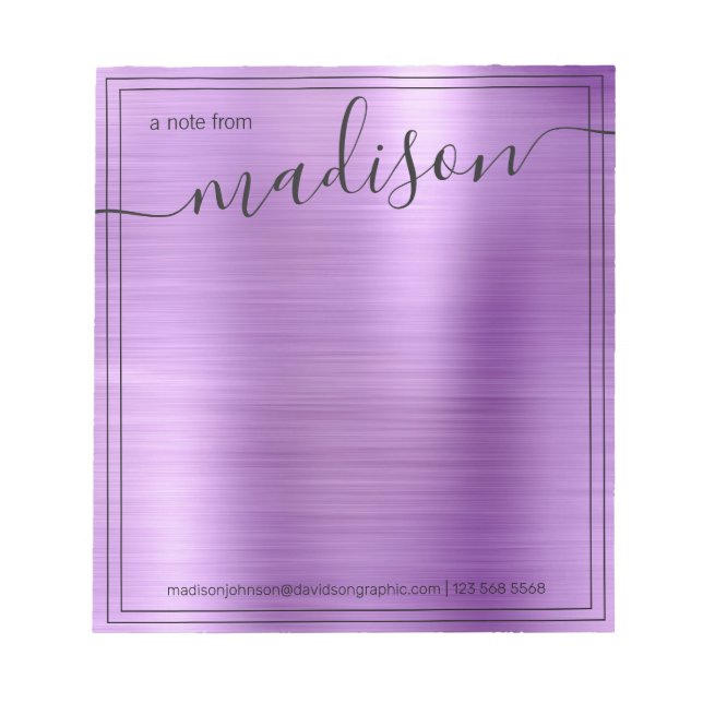 Purple Personalised Name From The Desk Of  Notepad (Front)