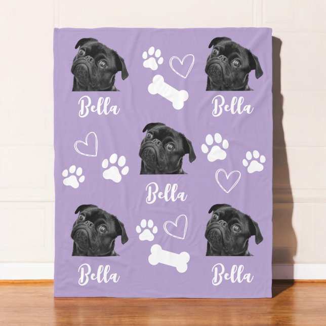 Purple Personalised Paw Print Dog Lover Photo Fleece Blanket (Creator Uploaded)
