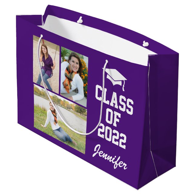 Purple Personalised Photo Senior Class 2021 Large Gift Bag (Back Angled)