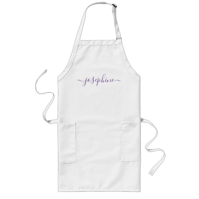 Purple Personalised script name adult apron (Front)