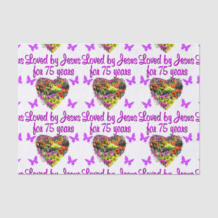 PURPLE PERSONALIZED FLORAL 75TH BIRTHDAY DESIGN TISSUE PAPER