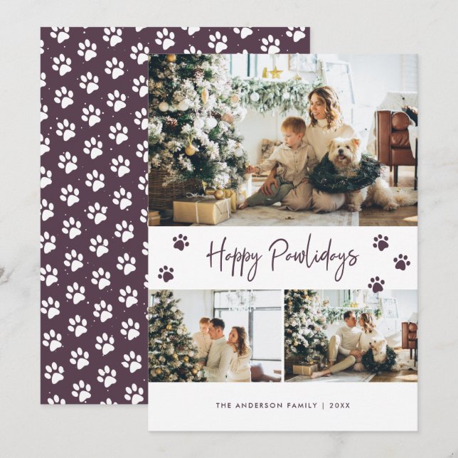 Purple Pet Owner Photo Happy Pawlidays Card (Front/Back)
